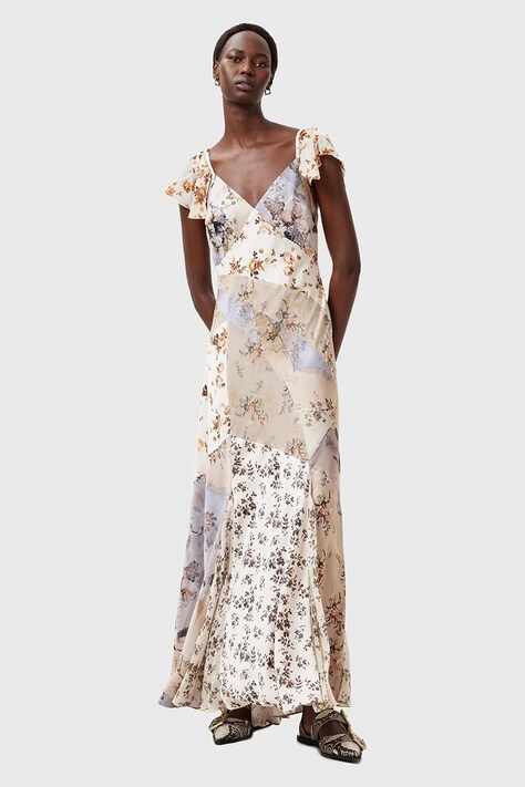 Šaty AllSaints LALA DRESS béžová barva, maxi, W074DC