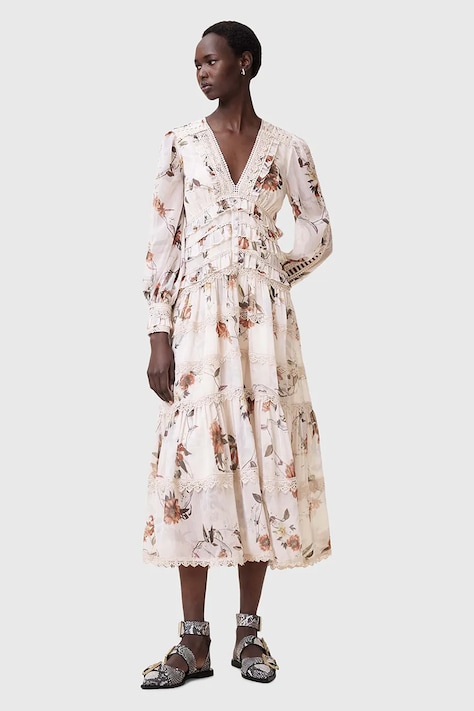 AllSaints ruha ZORA MIDI bézs, midi, harang alakú, W084DC