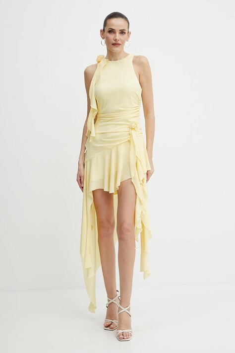 Bardot rochie culoarea galben, mini, dreaptă, 59046DB