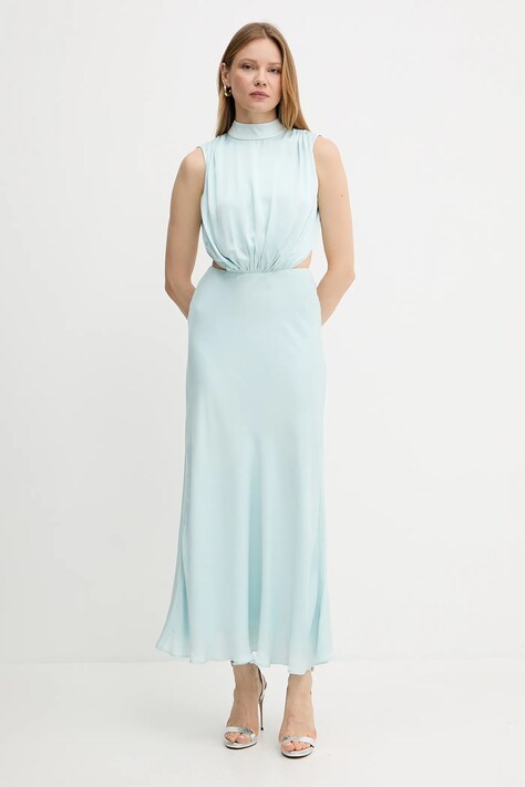 Bardot rochie culoarea turcoaz, maxi, evazați, 59868DB