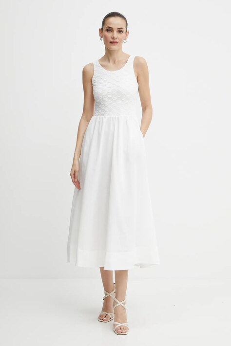 Bardot rochie culoarea alb, maxi, evazată, 59879DB