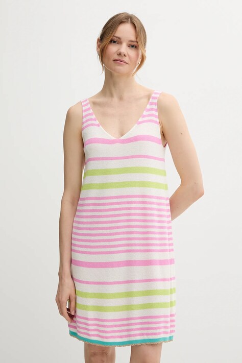 United Colors of Benetton rochie din bumbac culoarea roz, mini, drept, 11945V006