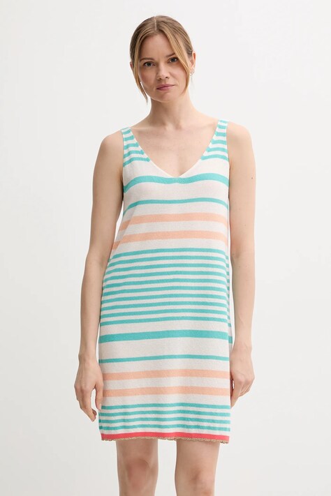 Хлопковое платье United Colors of Benetton цвет бирюзовый mini прямое 11945V006