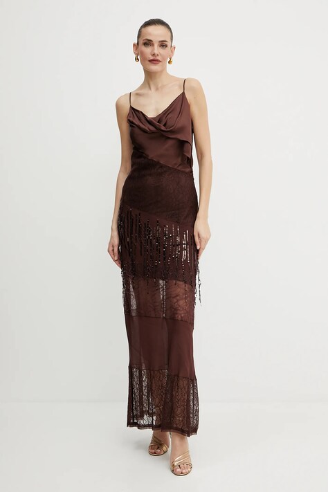 Pinko rochie culoarea maro, maxi, dreaptă, 104752 A2DG