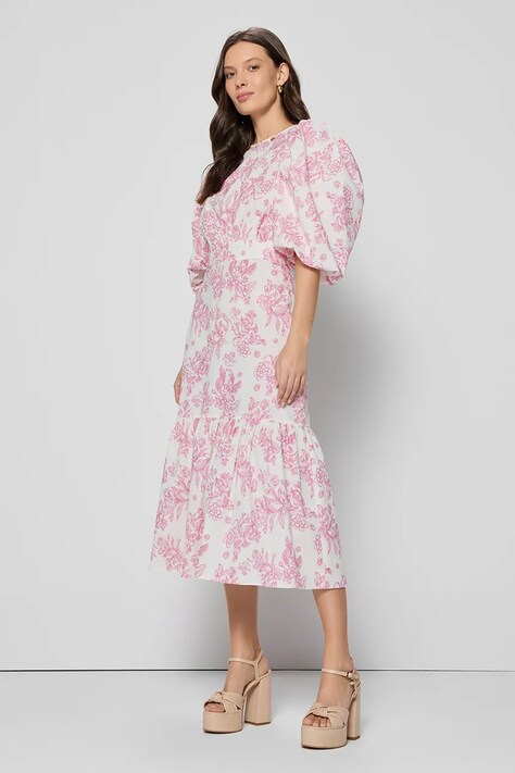 Bizuu rochie din bumbac MOSELLE BANDO culoarea roz, midi, evazată, MOSELLE_BANDO_RÓŻOWY_SS25