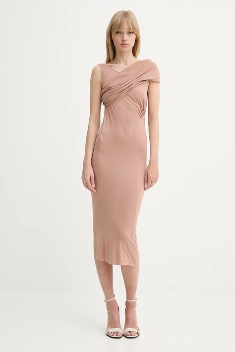 Rick Owens Lilies rochie culoarea bej, midi, mulată, LI01E4518RV