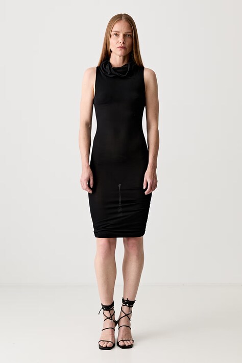 Rick Owens Lilies šaty hladké s viskózou černé LI01E4523CVI