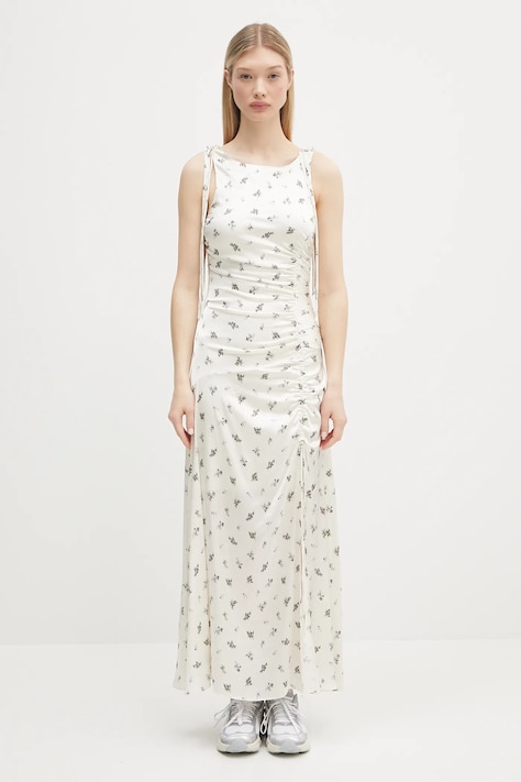 Платье GANNI Printed Satin Gathered Long цвет бежевый maxi прямое W0262