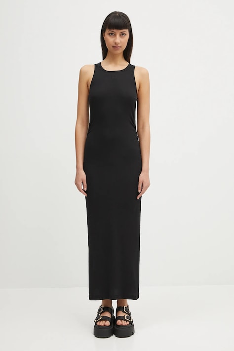 Šaty GANNI Soft Cotton Rib Tank Top Long černá barva, maxi, přiléhavé, T3935