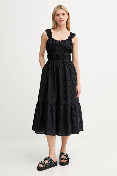 Bombažna obleka Levi's AMAYA TIERED MAXI DRESS črna barva, 001TB