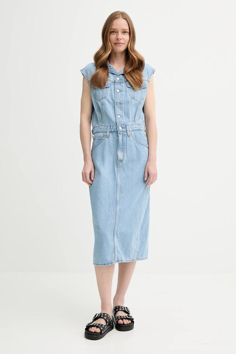 Levi's rochie jeans ICONIC SLEEVELESS DRESS midi, drept, 001WF