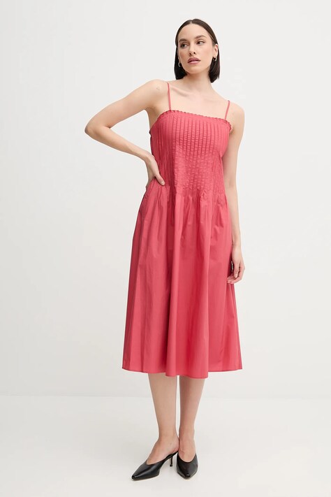 Sisley rochie din bumbac culoarea roz, midi, evazată, 4XUCLV076
