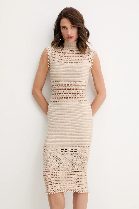 Retrofete rochie Mia culoarea bej, midi, mulată, R25-10892