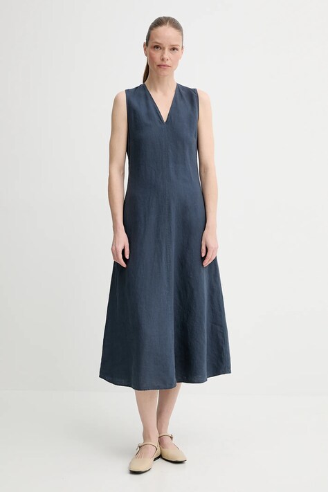 Marc O'Polo rochie din in culoarea bleumarin, midi, evazată, M04032421167