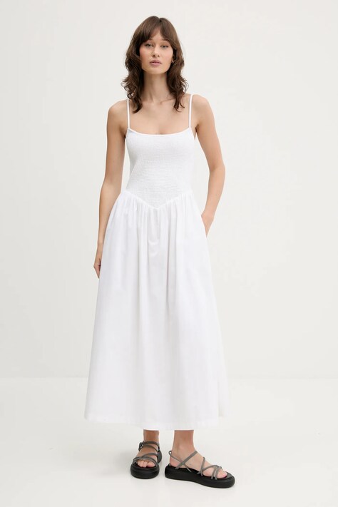 Abercrombie & Fitch rochie culoarea alb, maxi, evazată, KI159-5842