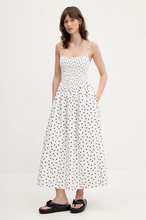 Šaty Abercrombie & Fitch bílá barva, midi, KI159-5842