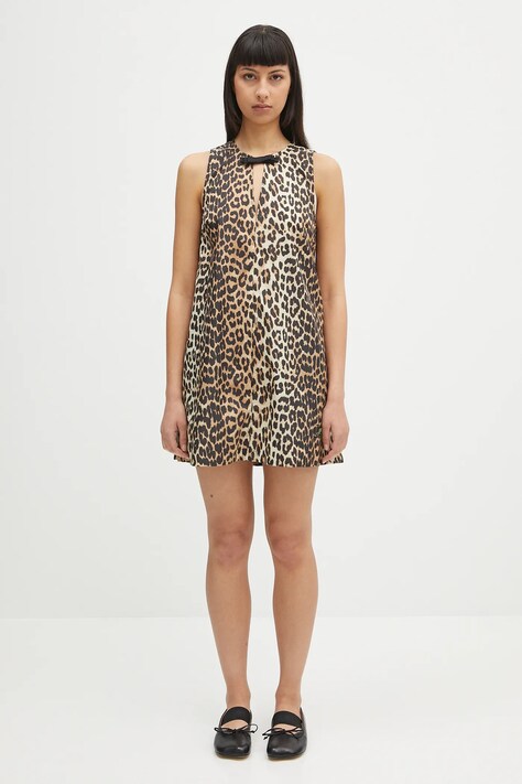 GANNI sukienka Duchesse Nylon Mini kolor brązowy mini rozkloszowana W0474