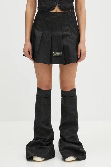 Sukňa GANNI Duchesse Nylon Pleated Mini čierna farba, mini, áčkový strih, W0479