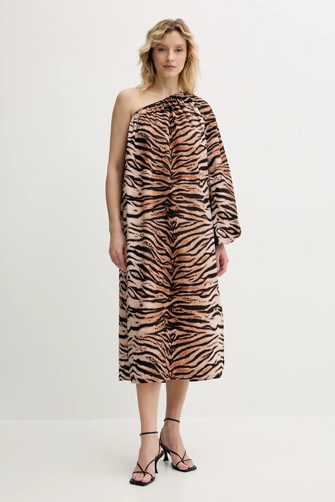 The Sleeper rochie din bumbac culoarea maro, midi, oversize, GADR06A003N
