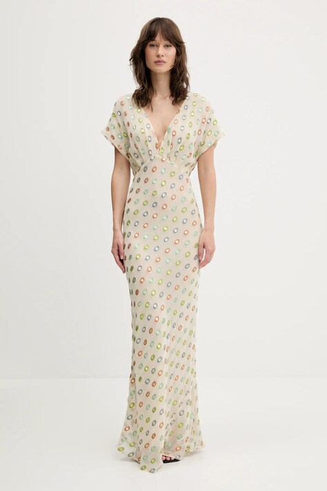 Never Fully Dressed rochie culoarea bej, maxi, dreaptă, NFDDR2089