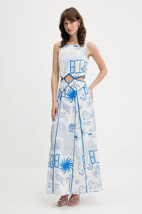 Šaty s příměsí lnu Never Fully Dressed modrá barva, maxi, NFDDR2034