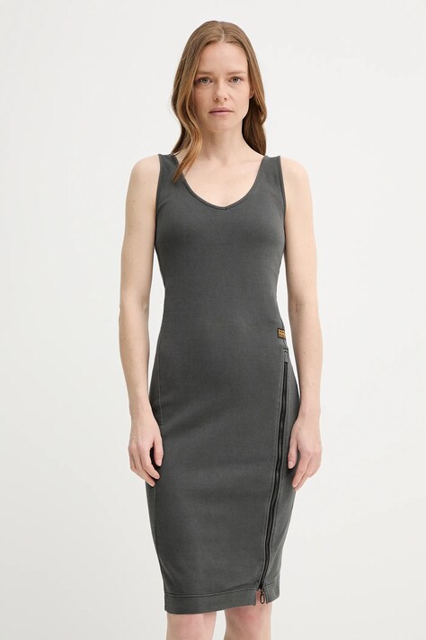G-Star rochie din bumbac culoarea gri, midi, mulata, D26593-E040