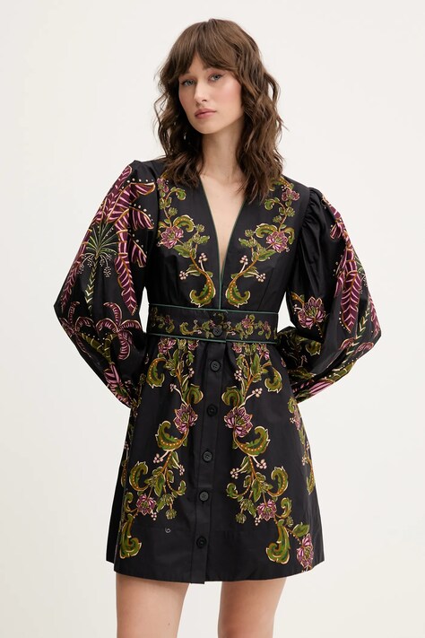 Farm Rio rochie din bumbac culoarea negru, mini, evazată, 334354
