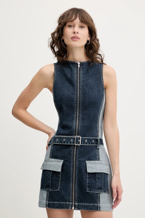 The Ragged Priest rochie jeans culoarea bleumarin, mini, mulată, RPSS251005DN