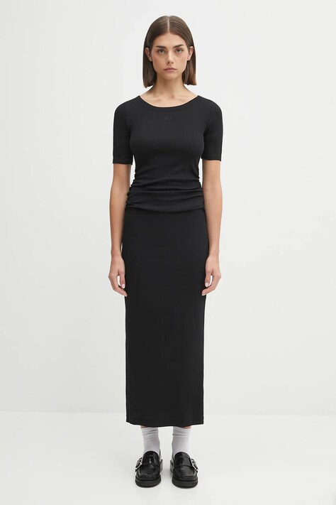GANNI sukienka Soft Cotton Rib kolor czarny maxi prosta T4146