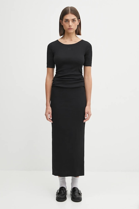 GANNI sukienka Soft Cotton Rib kolor czarny maxi prosta T4146