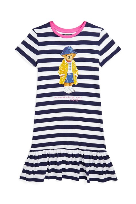 Polo Ralph Lauren rochie din bumbac pentru copii culoarea bleumarin, mini, evazată, 313957382001