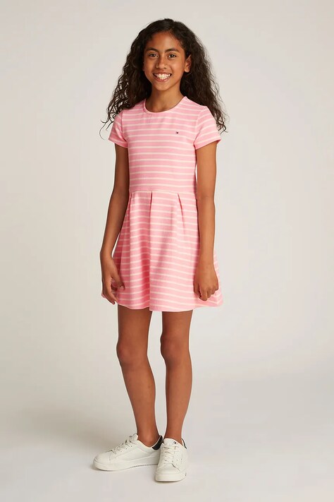 Tommy Hilfiger rochie fete culoarea roz, mini, evazată, KG0KG08339