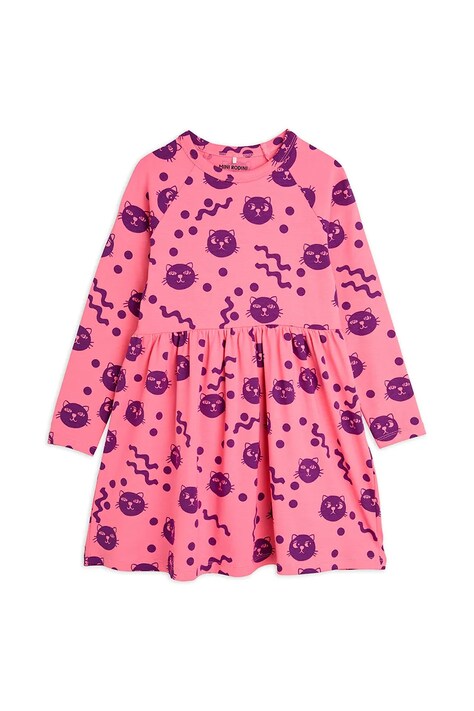 Mini Rodini sukienka bawełniana dziecięca Squiggly cats kolor różowy mini rozkloszowana 2515010628