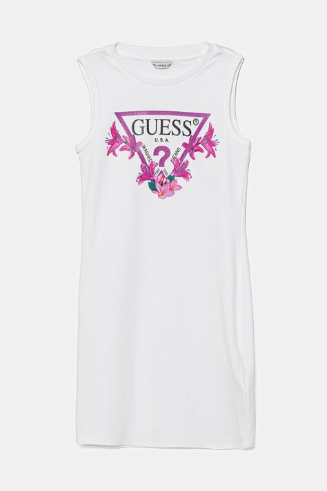 Dětské bavlněné šaty Guess bílá barva, midi, J4RK38 KA6W4