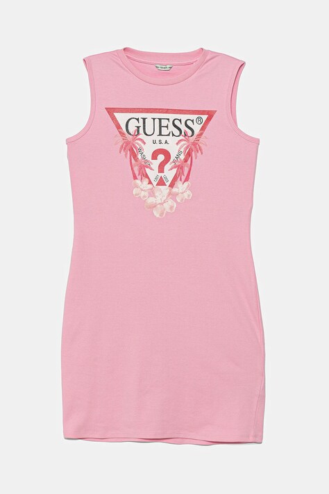 Dětské bavlněné šaty Guess růžová barva, midi, J4RK38 KA6W4