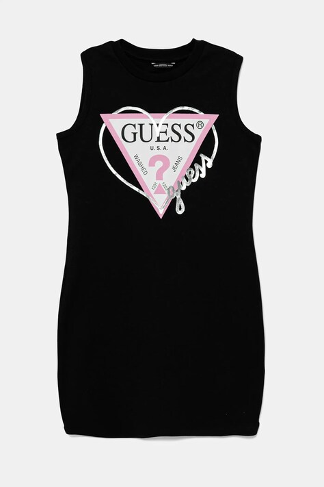 Dětské bavlněné šaty Guess černá barva, midi, J4RK38 KA6W4