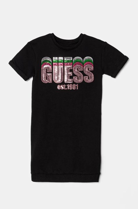 Παιδικό βαμβακερό φόρεμα Guess χρώμα: μαύρο, J5RK15 KAD74