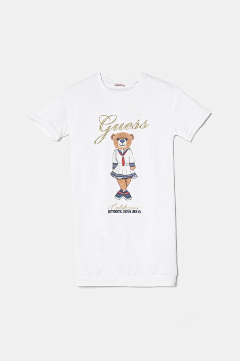 Dječja pamučna haljina Guess boja: bijela, mini, ravna, J5RK28 KAD74