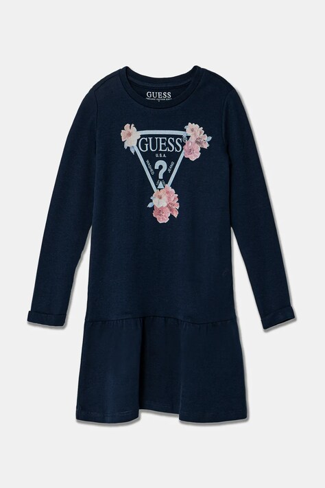 Dětské bavlněné šaty Guess tmavomodrá barva, mini, K3YK13 KA6W4