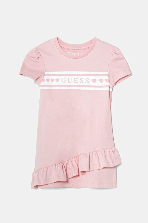 Guess rochie din bumbac pentru copii culoarea roz, midi, dreaptă, K5RK04 KA6W4