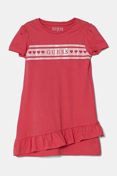 Παιδικό βαμβακερό φόρεμα Guess χρώμα: ροζ, K5RK04 KA6W4