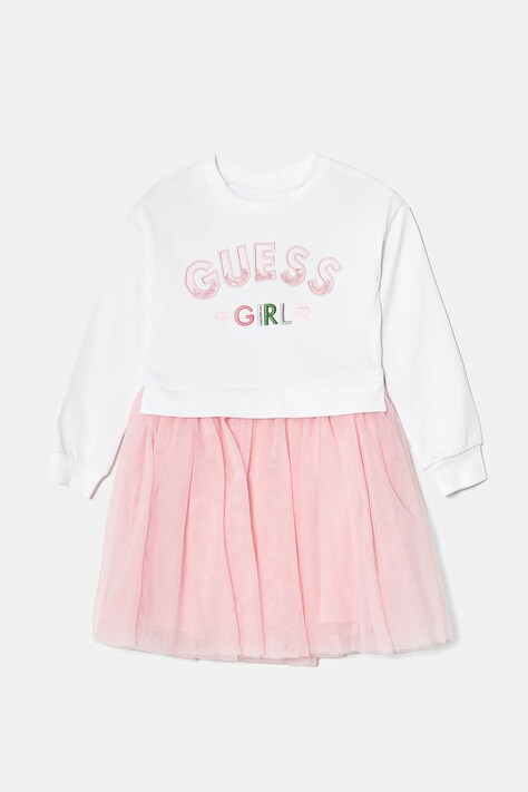 Guess rochie din bumbac pentru copii culoarea alb, mini, evazată, K5RK05 K82T0