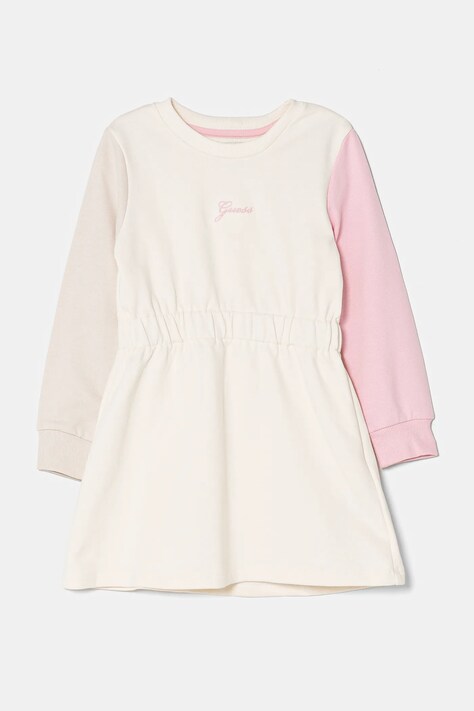 Guess rochie din bumbac pentru copii culoarea bej, mini, evazată, K5RK06 KA6R4