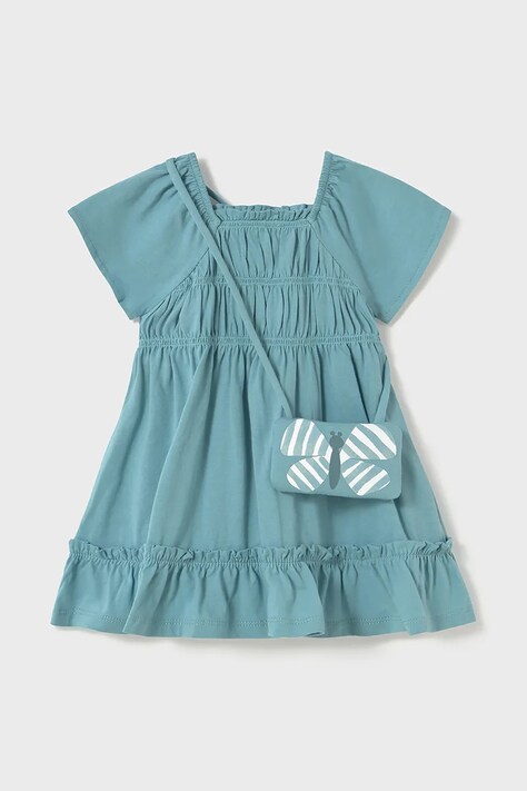 Pamučna haljina za bebe Mayoral boja: tirkizna, mini, širi se prema dolje, 1920