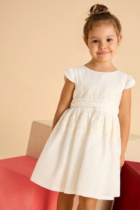 Dívčí šaty Mayoral béžová barva, mini, 3911