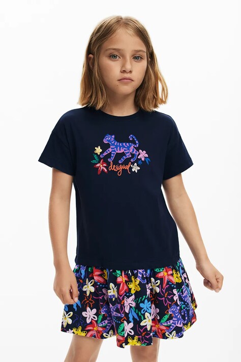 Dětské bavlněné šaty Desigual tmavomodrá barva, mini, 25SGVK04