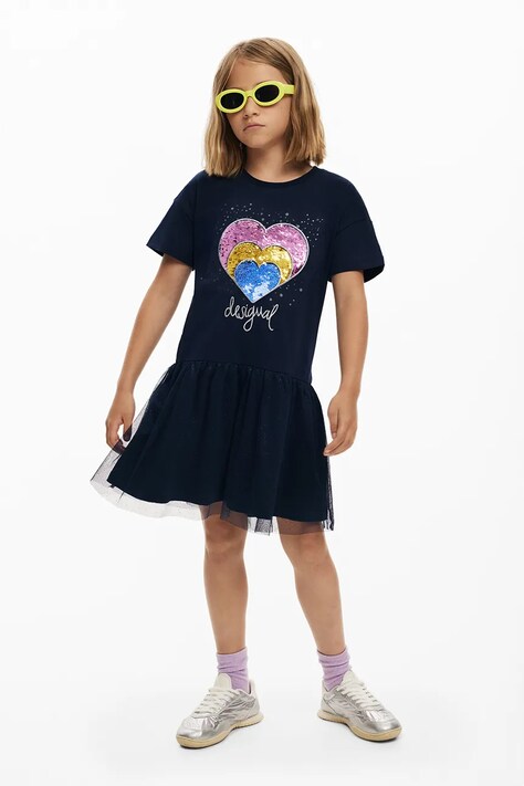 Desigual rochie fete culoarea bleumarin, mini, evazată, 25SGVK14