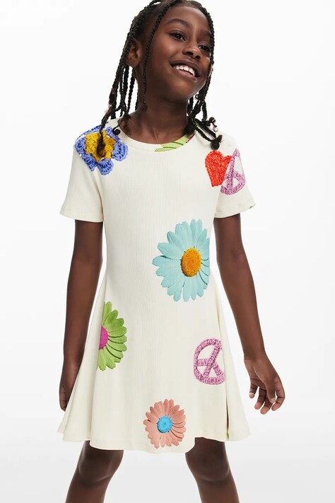 Dievčenské šaty Desigual béžová farba, mini, áčkový strih, 25SGVK20