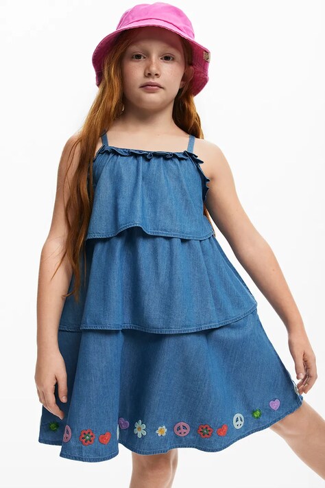 Desigual rochie din denim pentru copii mini, evazată, 25SGVW04