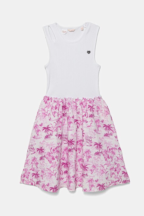 Guess rochie din bumbac pentru copii culoarea roz, midi, evazată, J5GK29 KCSQ4